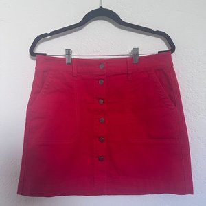 J Crew Red Button Up A Line Mini Skirt (Size 6)